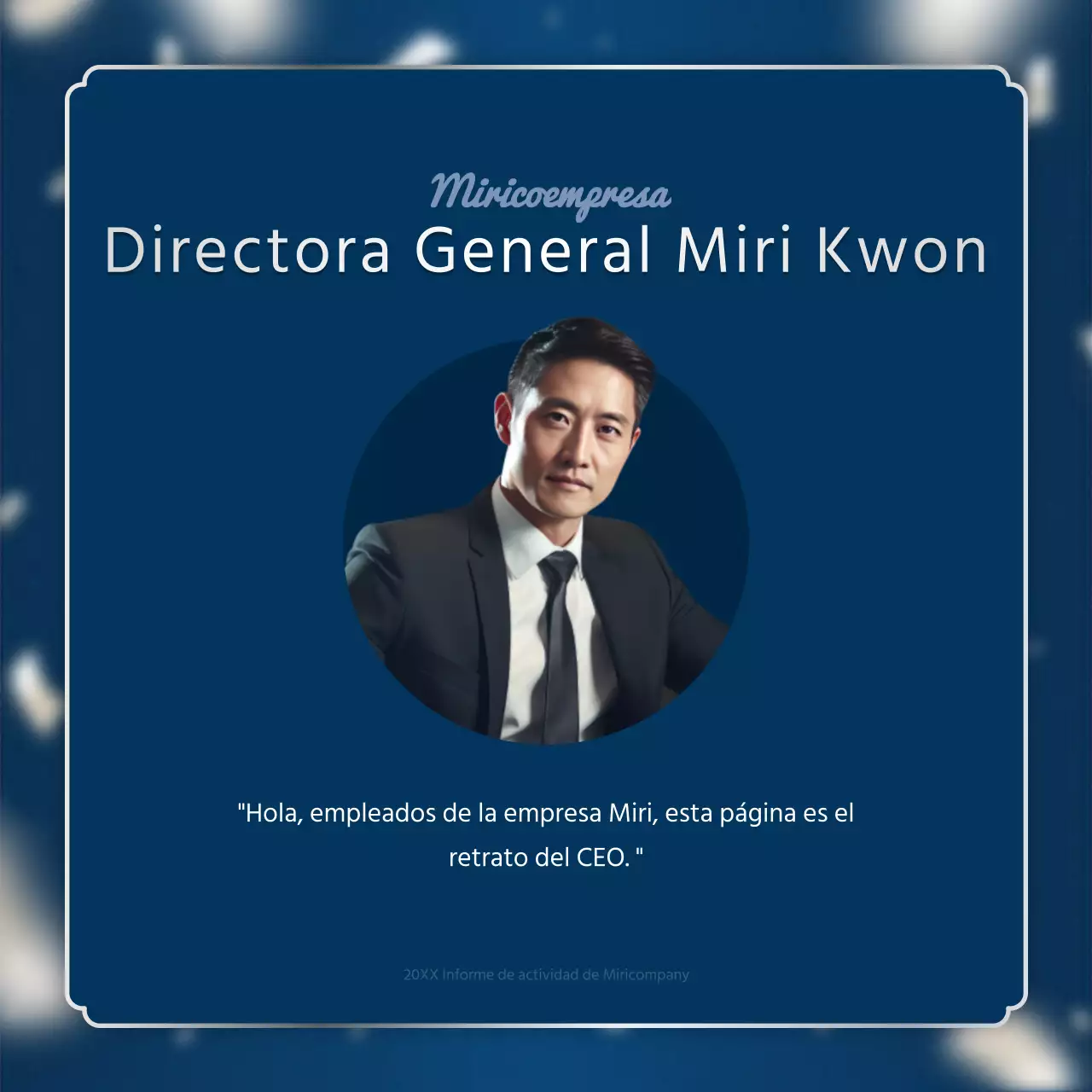 Un lujoso puesto para el informe de resultados de fin de año en azul marino y plata