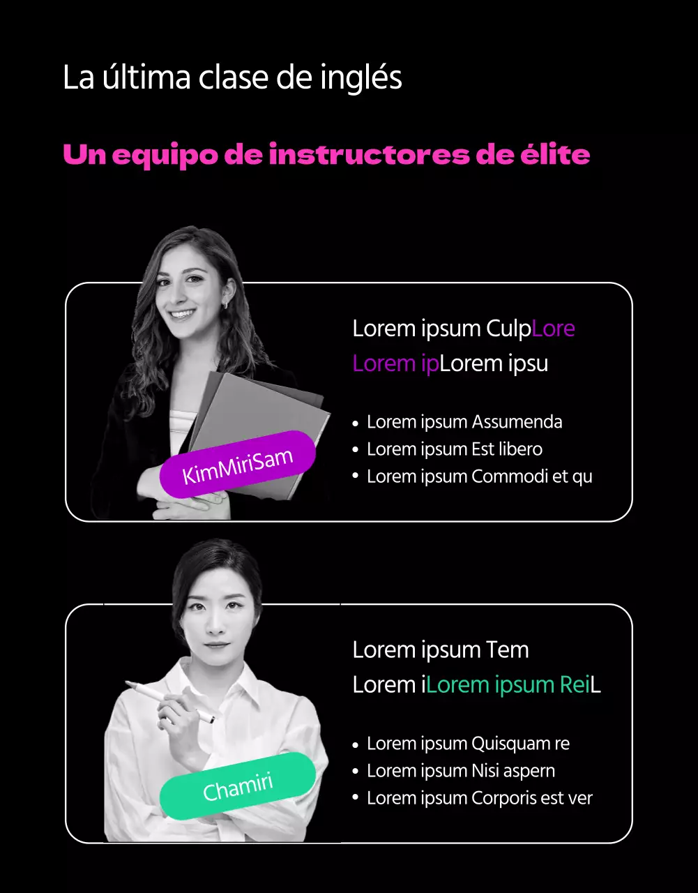 Promover el aprendizaje del inglés en negro y rosa