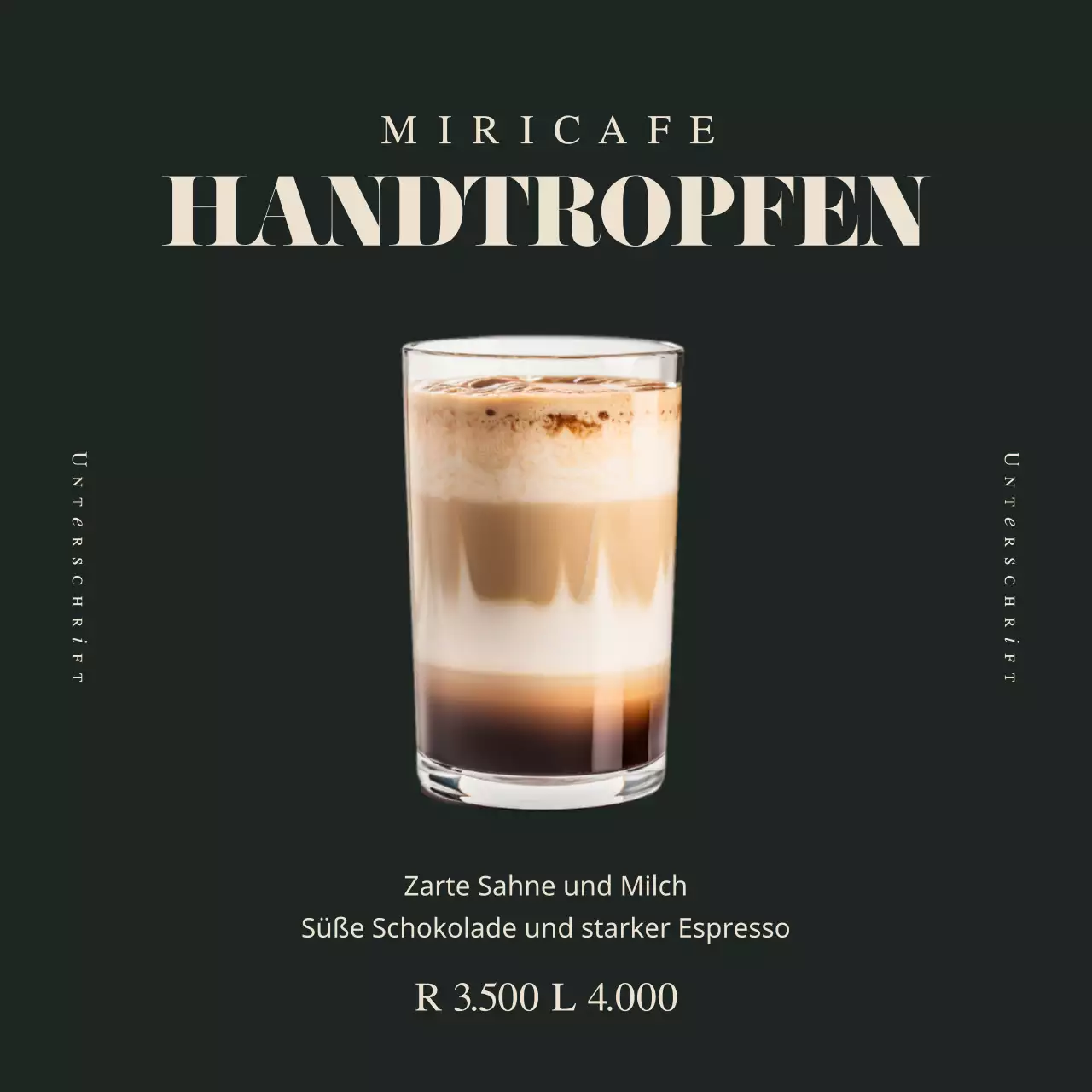 Eine einfache Anzeige für ein Café in Grün und Elfenbein