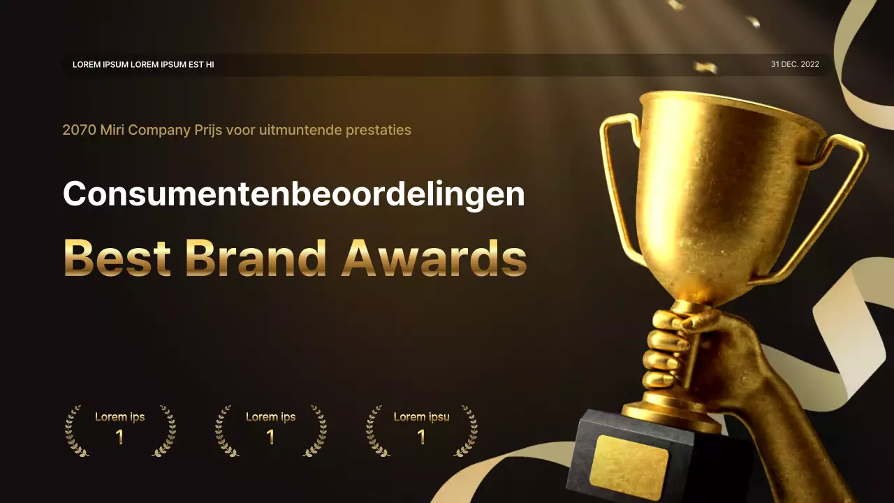 Een luxe gouden en bruine prestatiepresentatie en verslag van het eindejaarsevenement