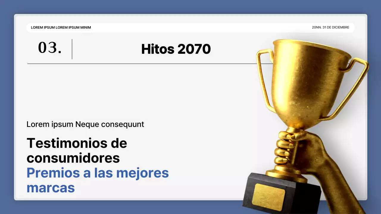 Una sencilla presentación en blanco y azul y un informe de fin de año