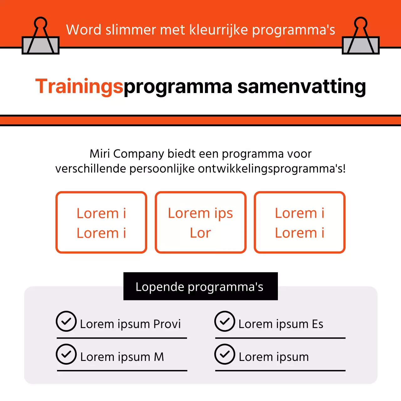 Over het oranje en zwarte eenvoudige baantrainingsprogramma