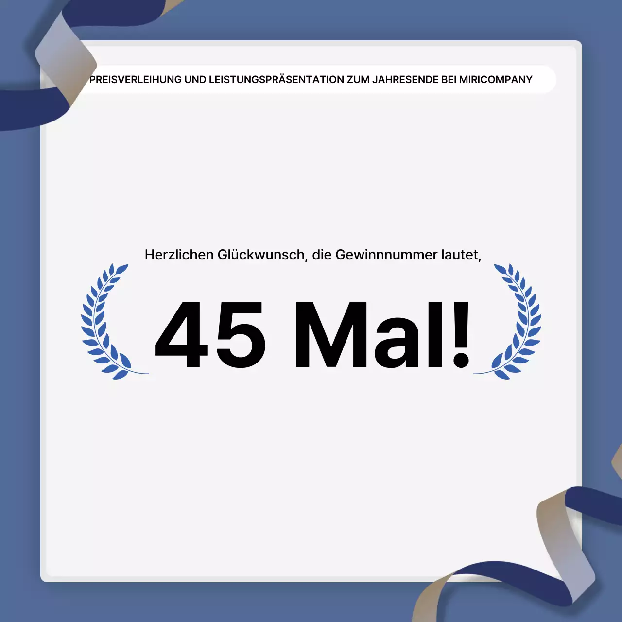 Eine einfache blau-weiße Leistungspräsentation und ein Veranstaltungsbericht zum Jahresende