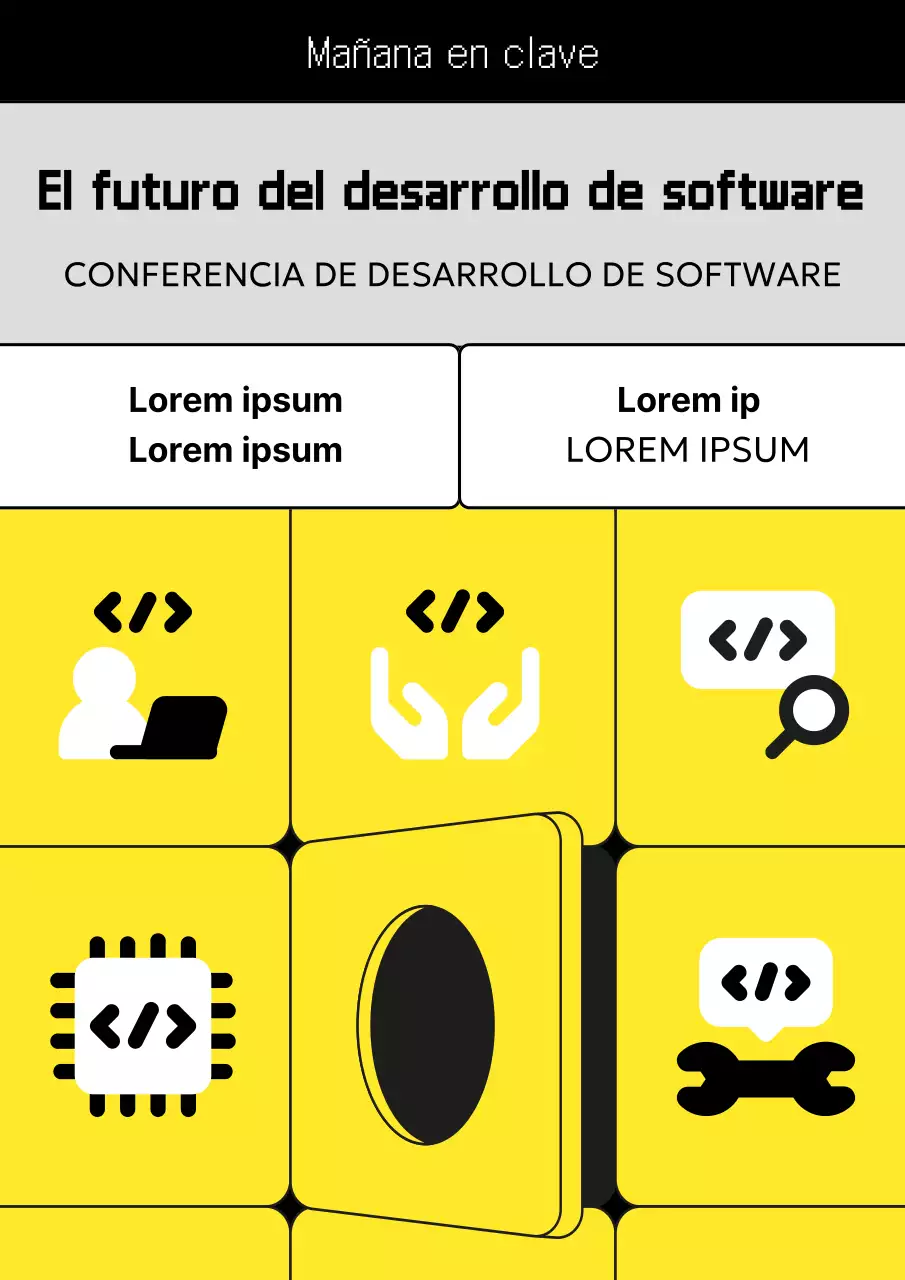 Promover una conferencia de desarrollo de SW kitsch en amarillo y negro