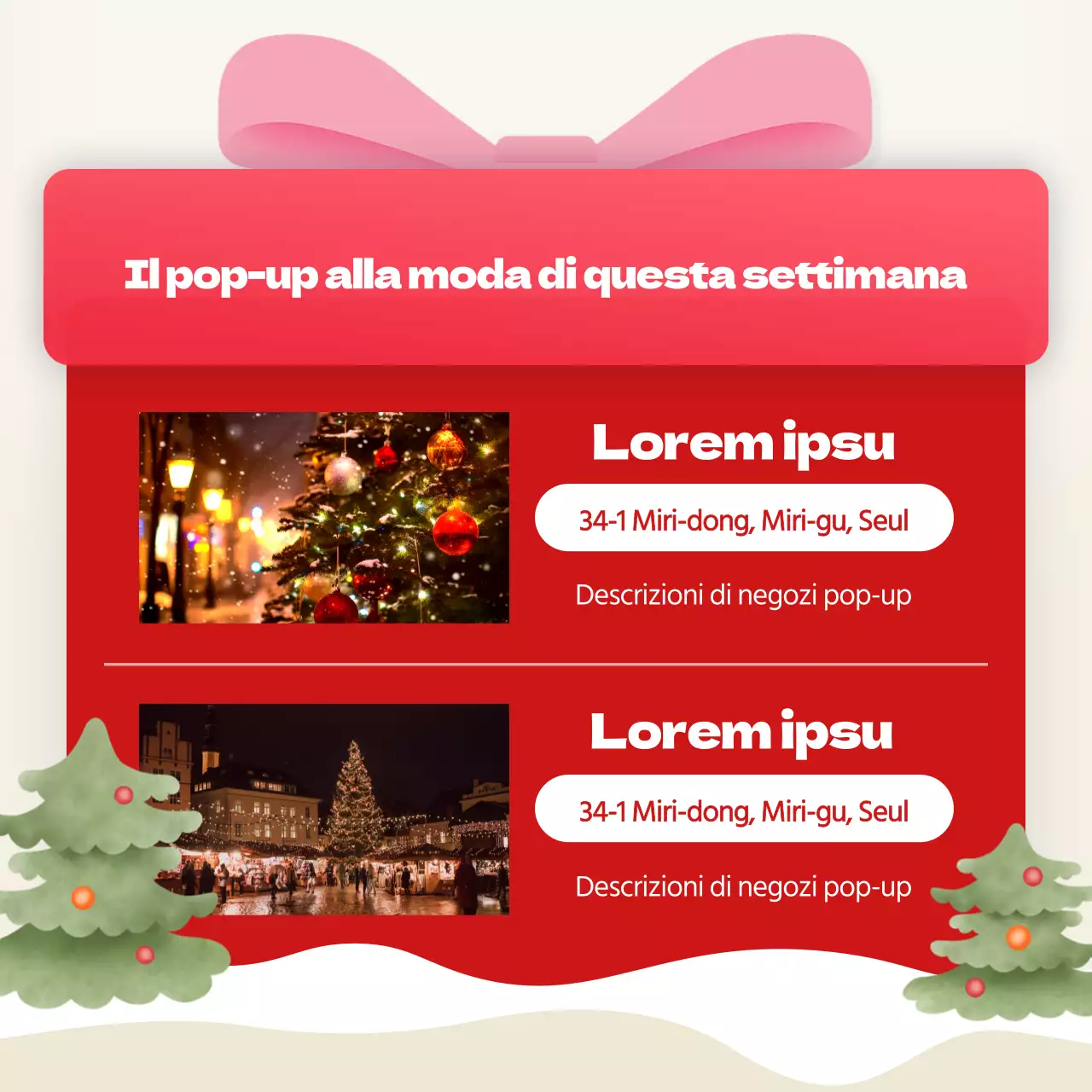 Rosso e giallo per un annuncio di marketing virale invernale in stile accogliente