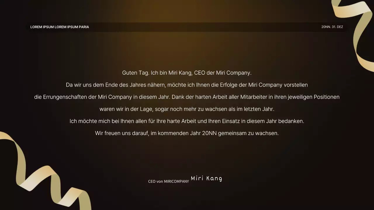 Eine luxuriöse Leistungspräsentation in Gold und Braun und ein Veranstaltungsbericht zum Jahresende