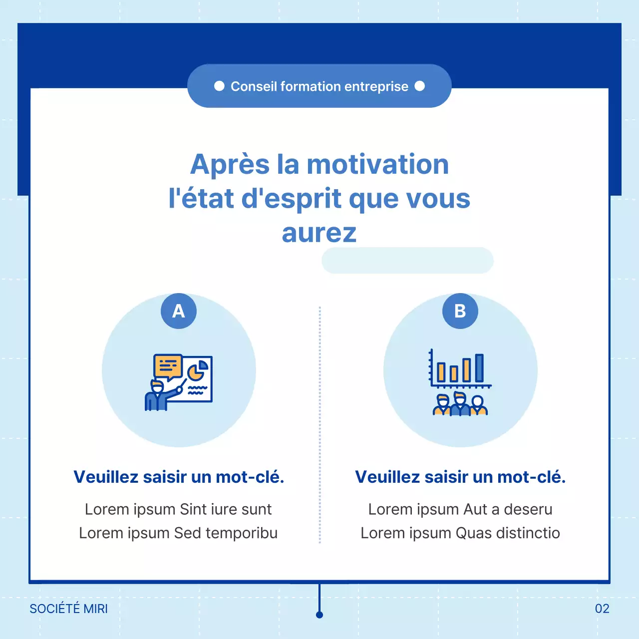 Illustration simple d'un cabinet de conseil en formation d'entreprise en bleu et bleu clair