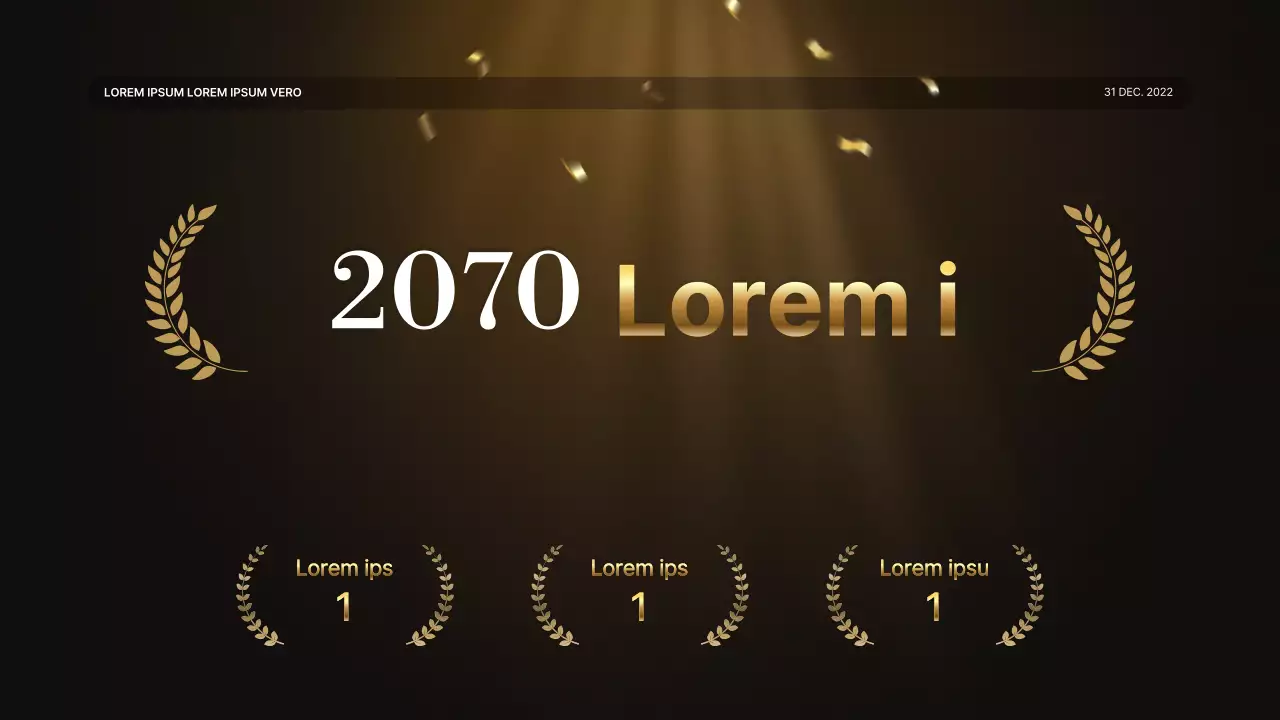 Een luxe gouden en bruine prestatiepresentatie en verslag van het eindejaarsevenement