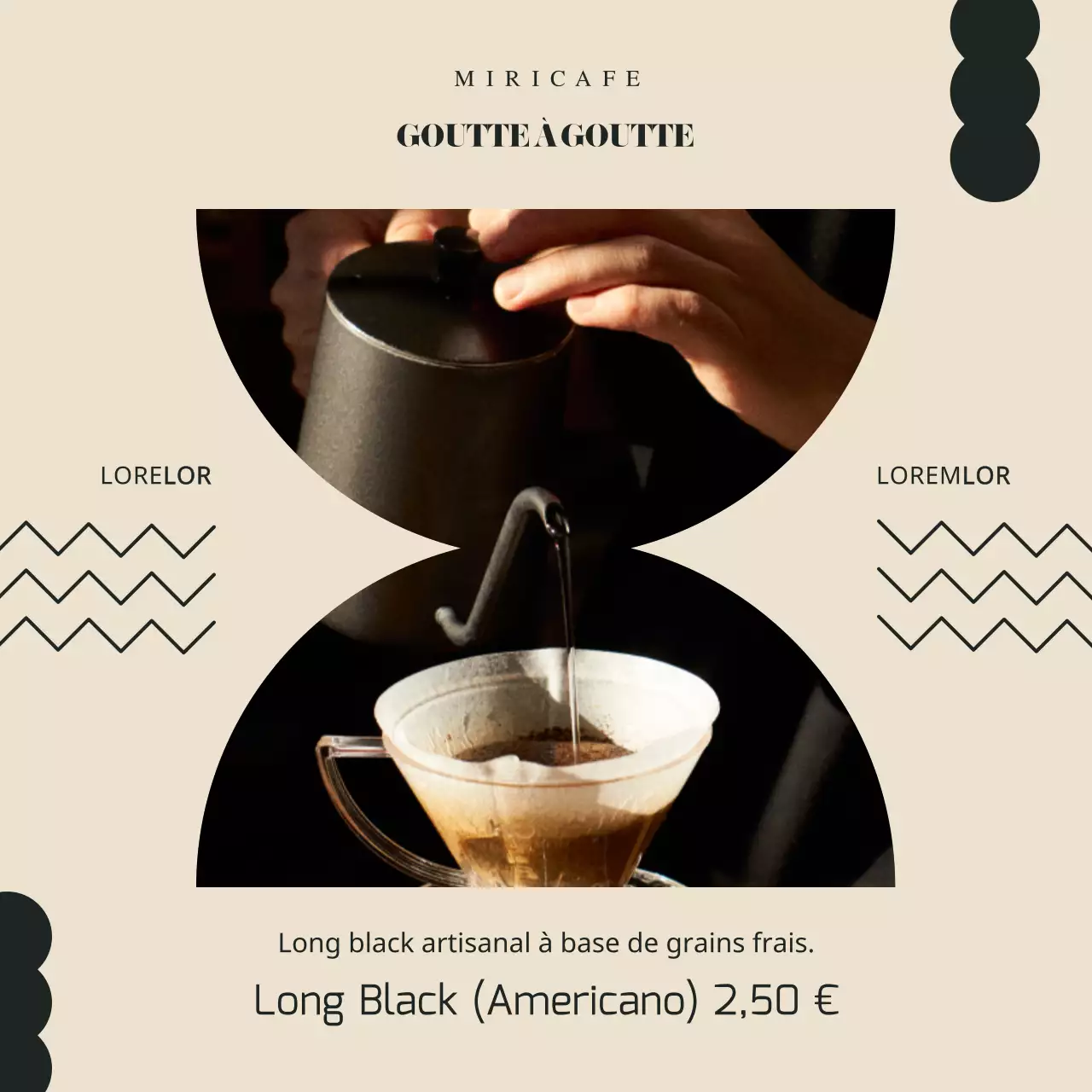 Une publicité simple pour la marque d'un café en vert et ivoire