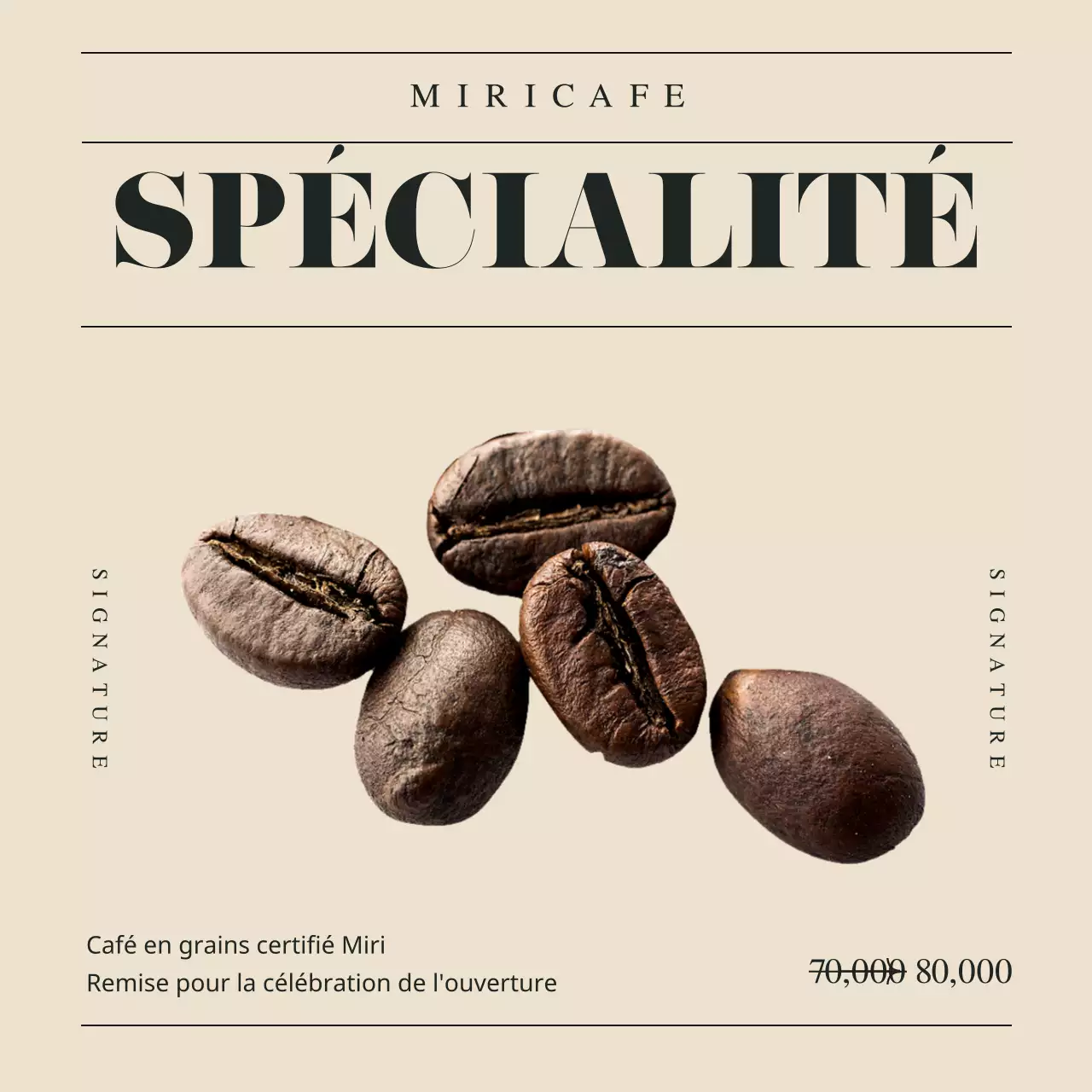 Une publicité simple pour la marque d'un café en vert et ivoire