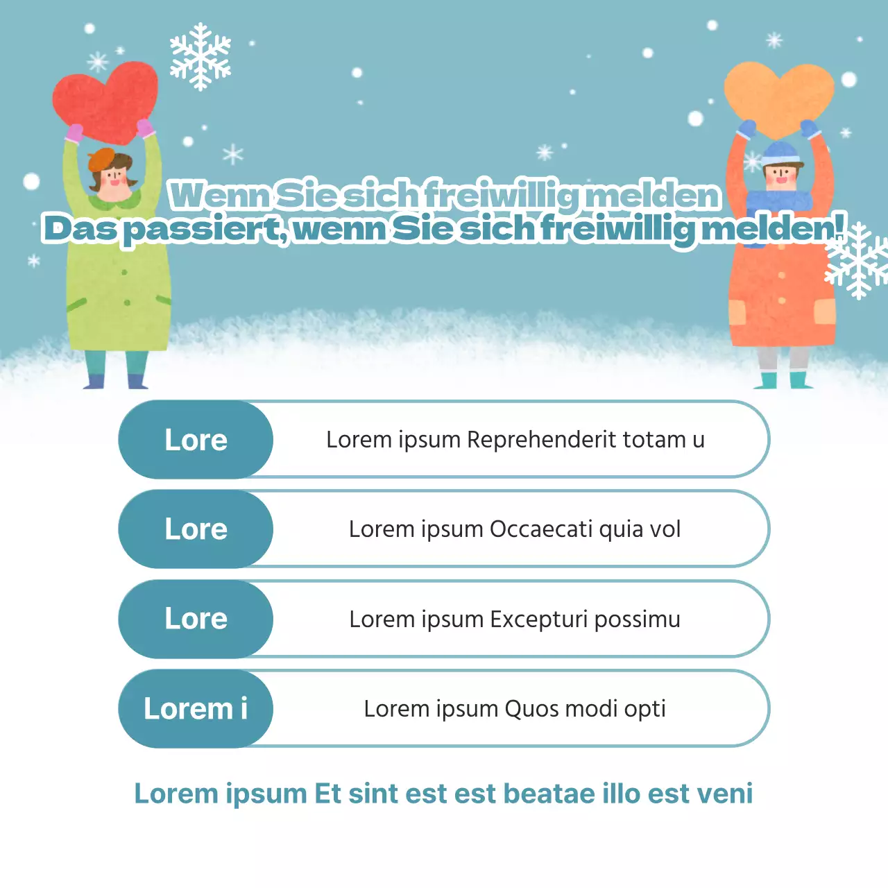Werben Sie mit Gelb und Hellblau für die Anwerbung von Freiwilligen im Winter.
