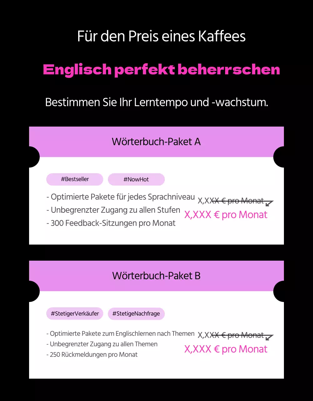 Förderung des Erlernens der englischen Sprache in Schwarz und Rosa