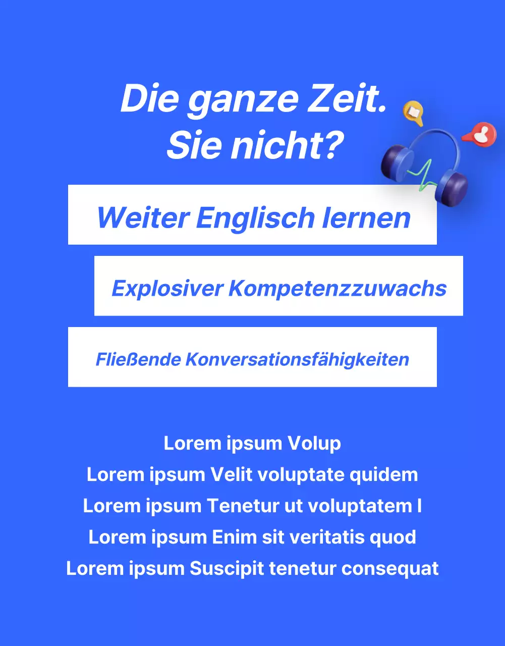 Werbung für ein kitschiges blau-gelbes Angebot für Englischunterricht