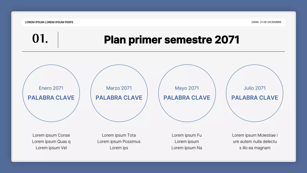 Una sencilla presentación en blanco y azul y un informe de fin de año
