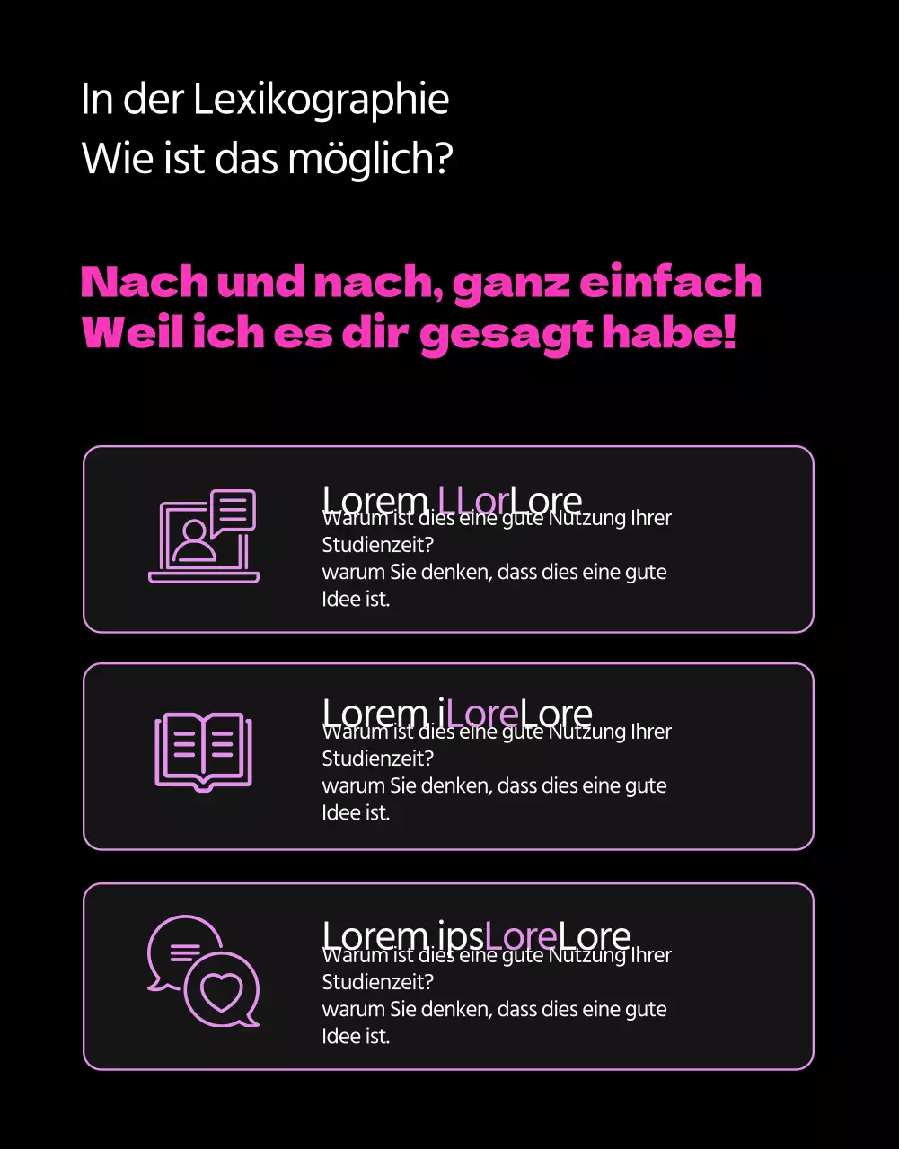 Förderung des Erlernens der englischen Sprache in Schwarz und Rosa