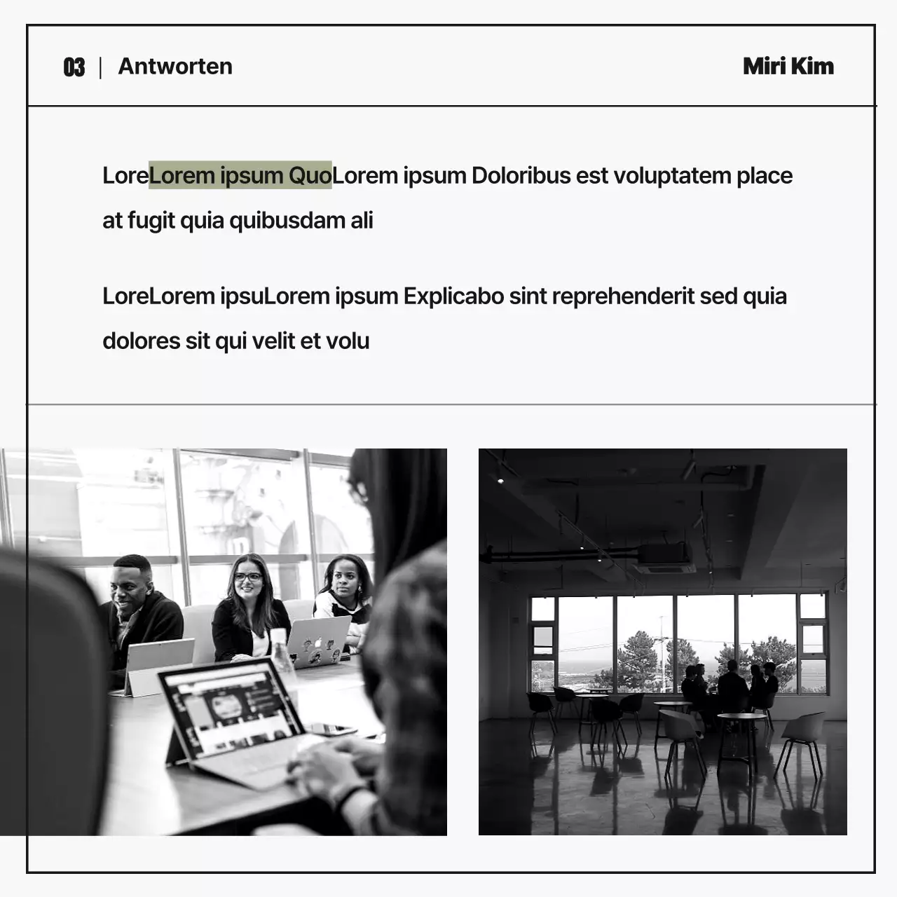 Einfaches Unternehmensporträt Interview Magazin in schwarz-weiß und khaki