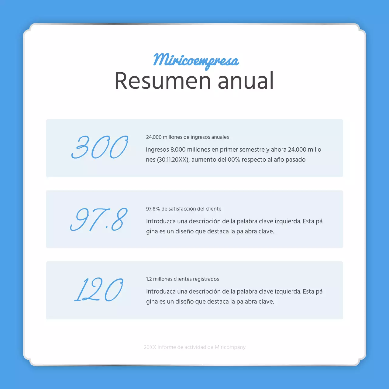 Un sencillo informe de fin de año en azul claro y blanco