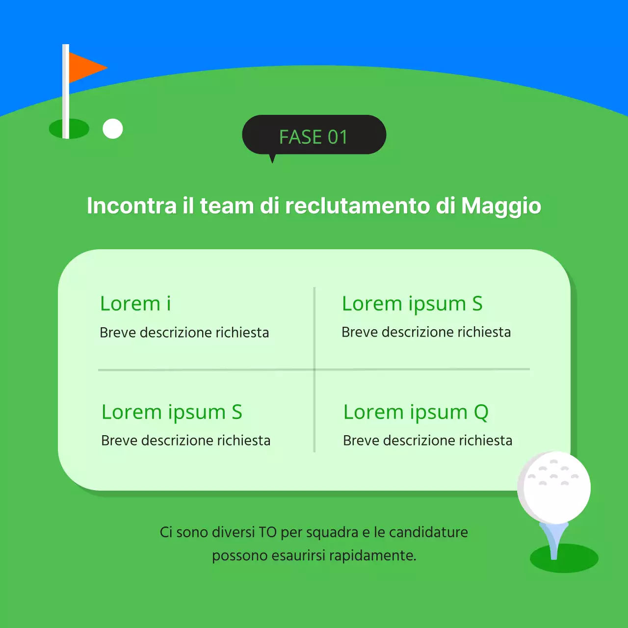 Pubblicità minimalista di mazze da golf in verde e blu