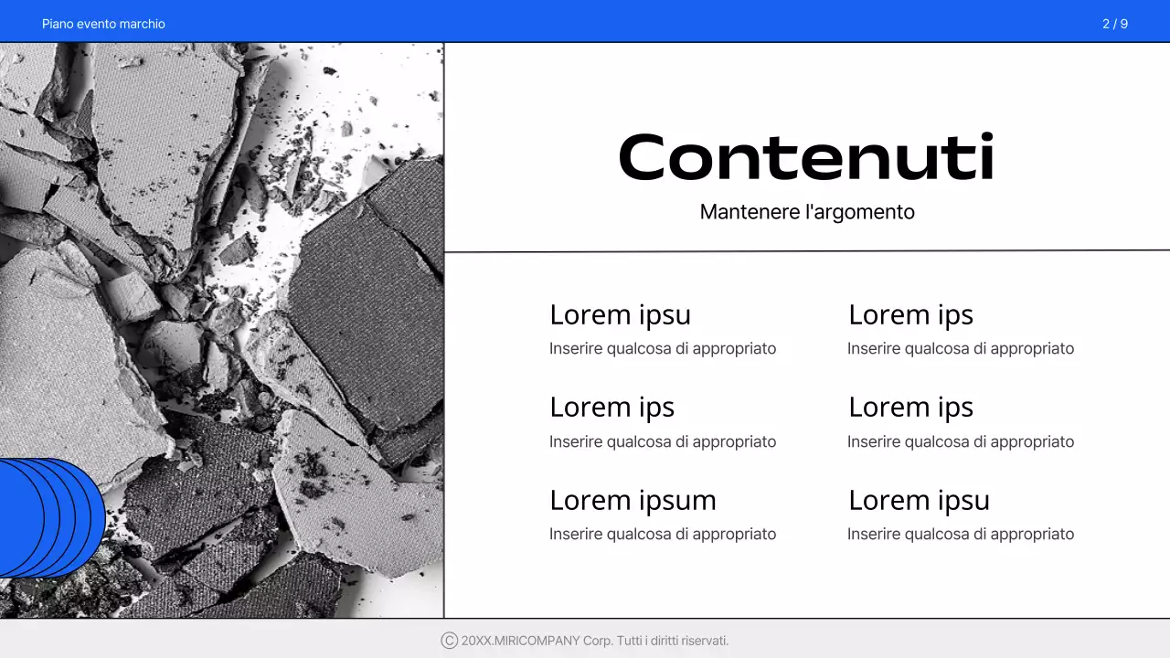 Una proposta di evento semplice e di marca in blu e bianco