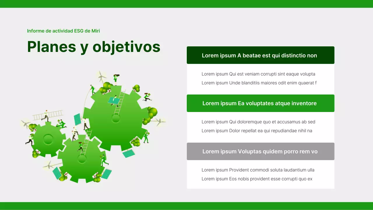 Un sencillo informe de responsabilidad social corporativa en verde y gris