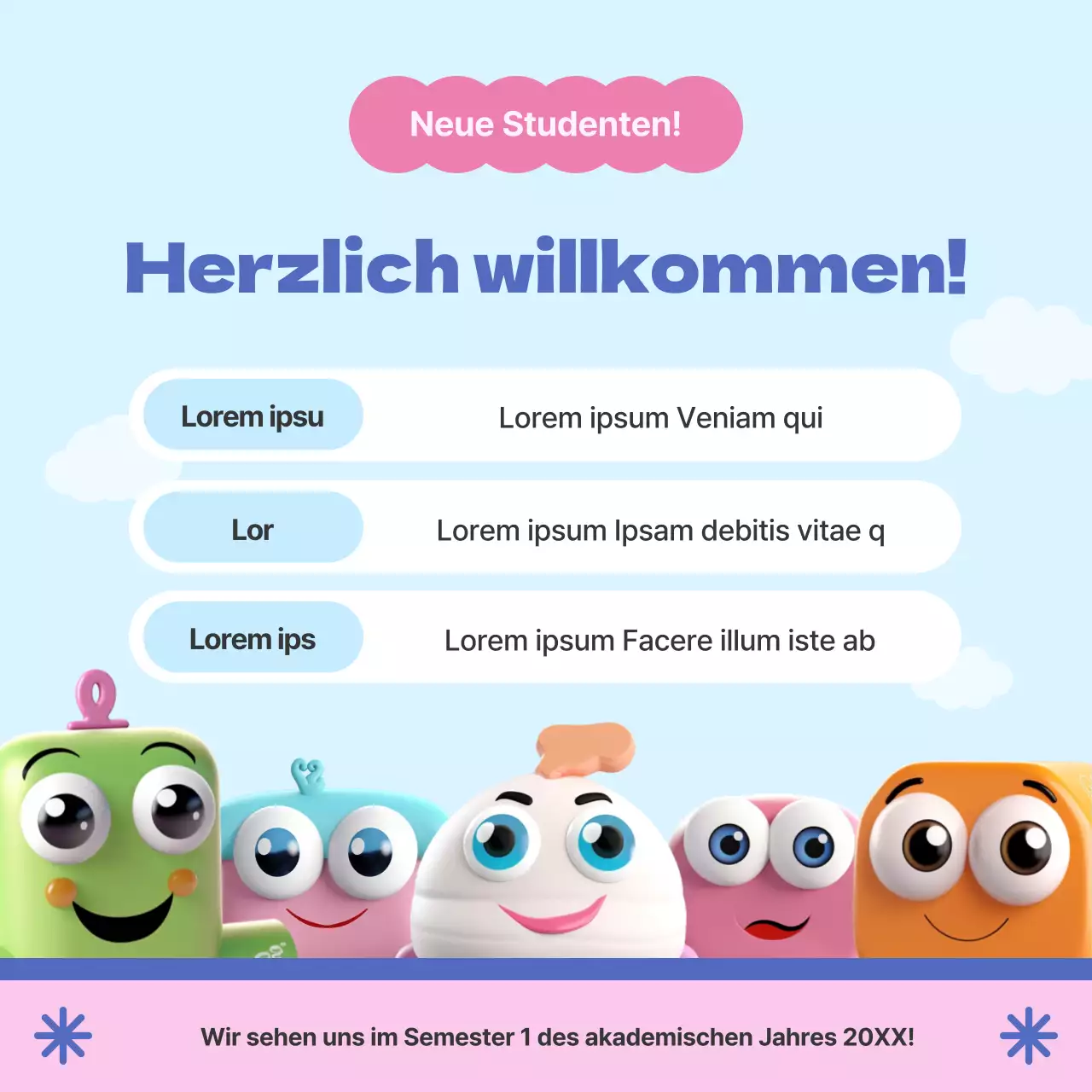 Ein einfaches rosa und hellblaues Farbschema zur Einführung der Abteilung