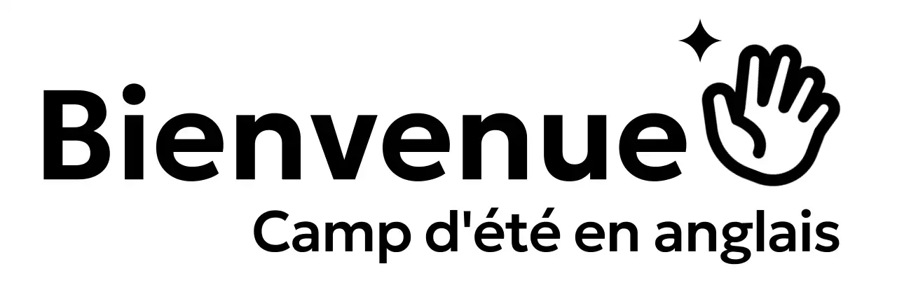 Conception promotionnelle d'un camp anglais avec icône d'une main