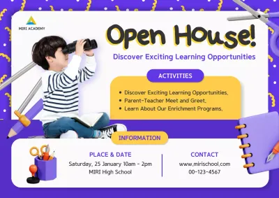Purple and White Trendy School Open House Advertisement