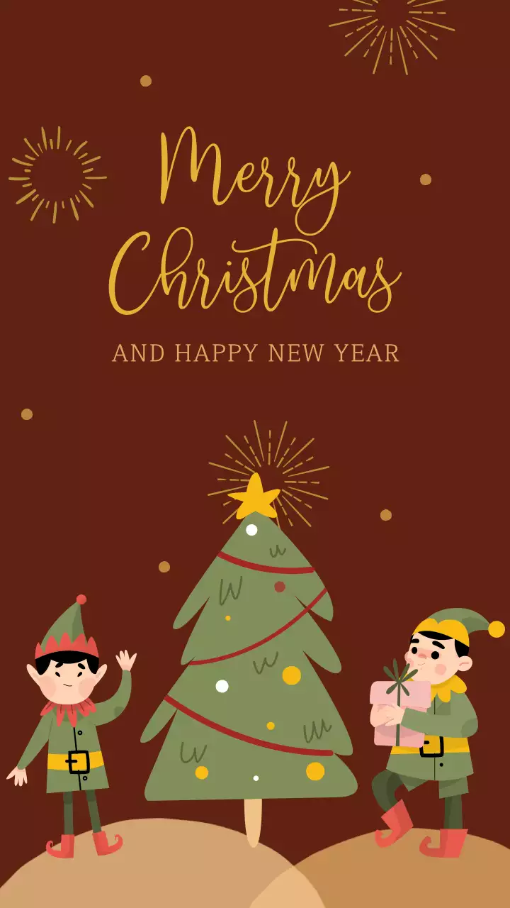 귀여운 일러스트 레드 골드 그린 크리스마스 엘프 인사말 인스타그램 스토리