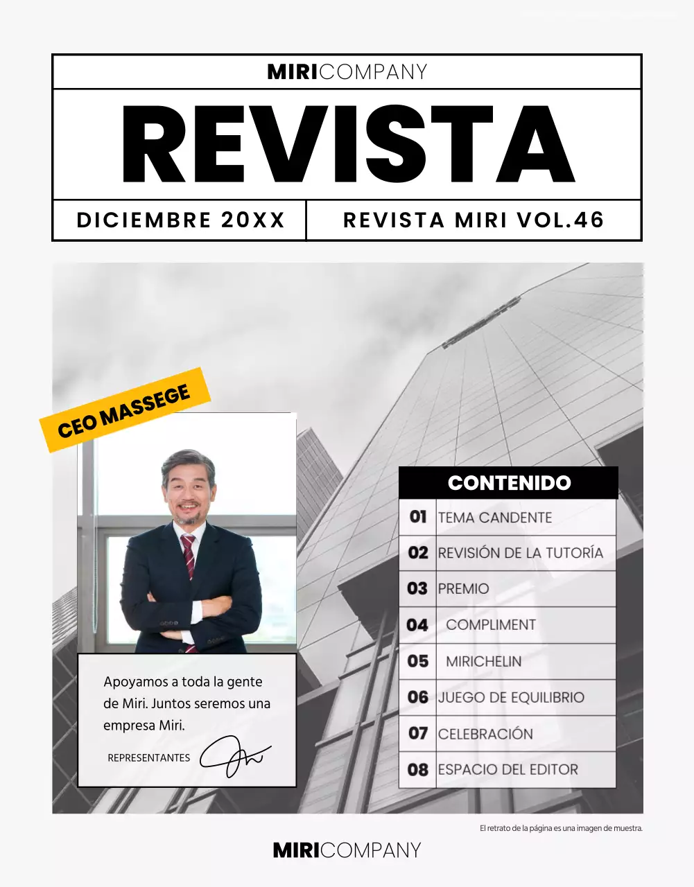 Moderna revista interna de empresa en gris y negro