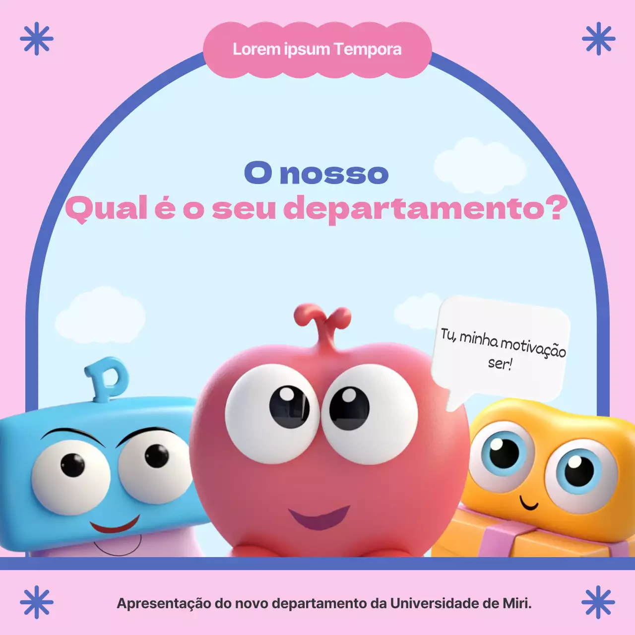 Um esquema simples de cores rosa e azul claro para apresentar o departamento
