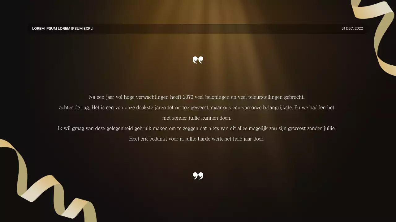 Een luxe gouden en bruine prestatiepresentatie en verslag van het eindejaarsevenement