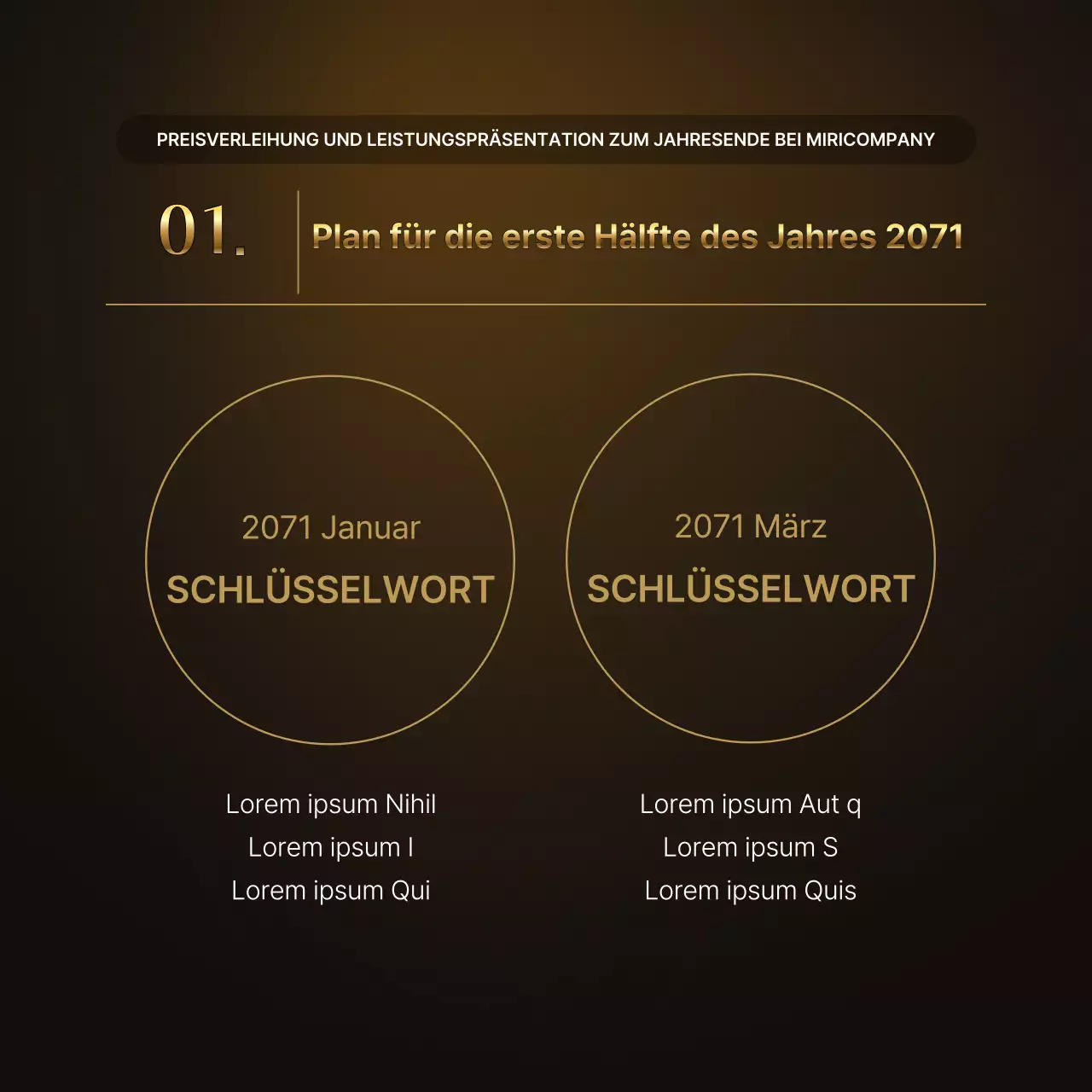 Präsentationen zu den Leistungen von Luxusgold und -braun und Berichte zu Jahresendveranstaltungen