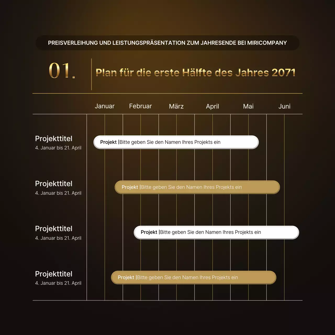 Präsentationen zu den Leistungen von Luxusgold und -braun und Berichte zu Jahresendveranstaltungen
