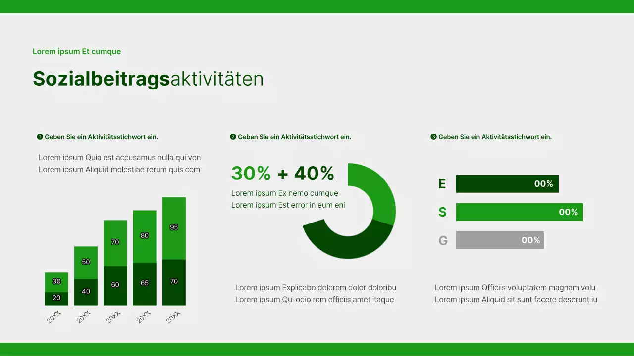 Ein einfacher Bericht zur sozialen Verantwortung von Unternehmen in Grün und Grau