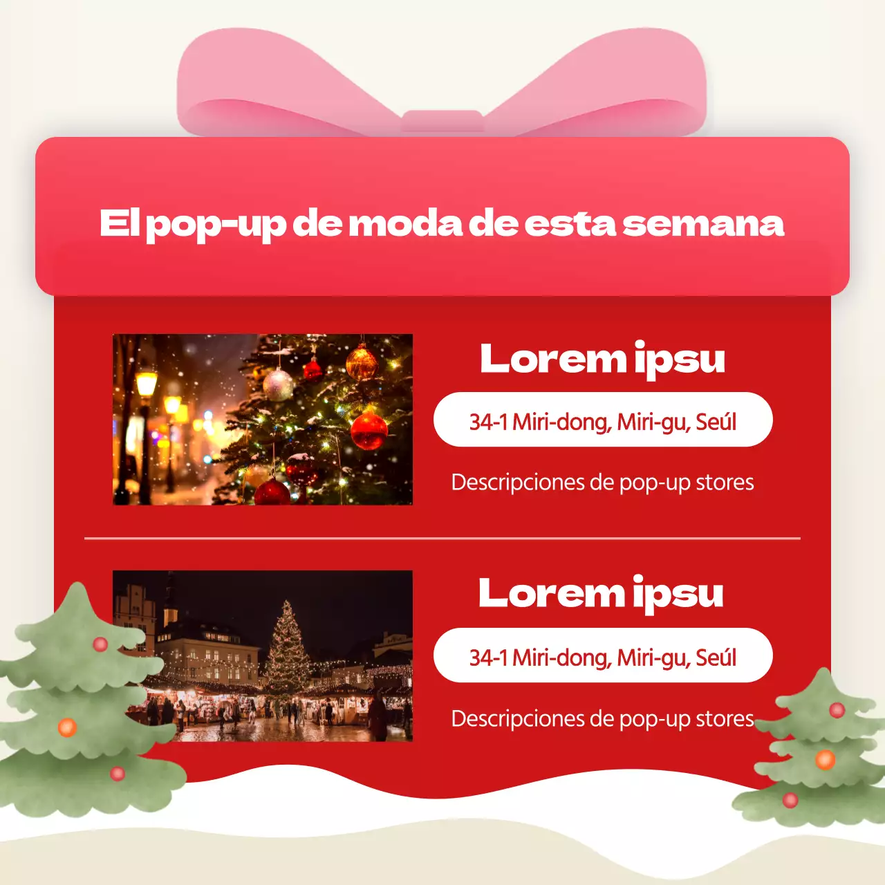 Rojo y amarillo para un anuncio de marketing viral invernal de estilo acogedor