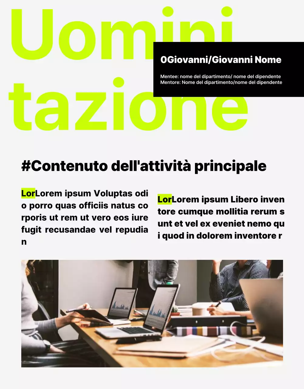 Una newsletter interna di tendenza con accenti verde lime