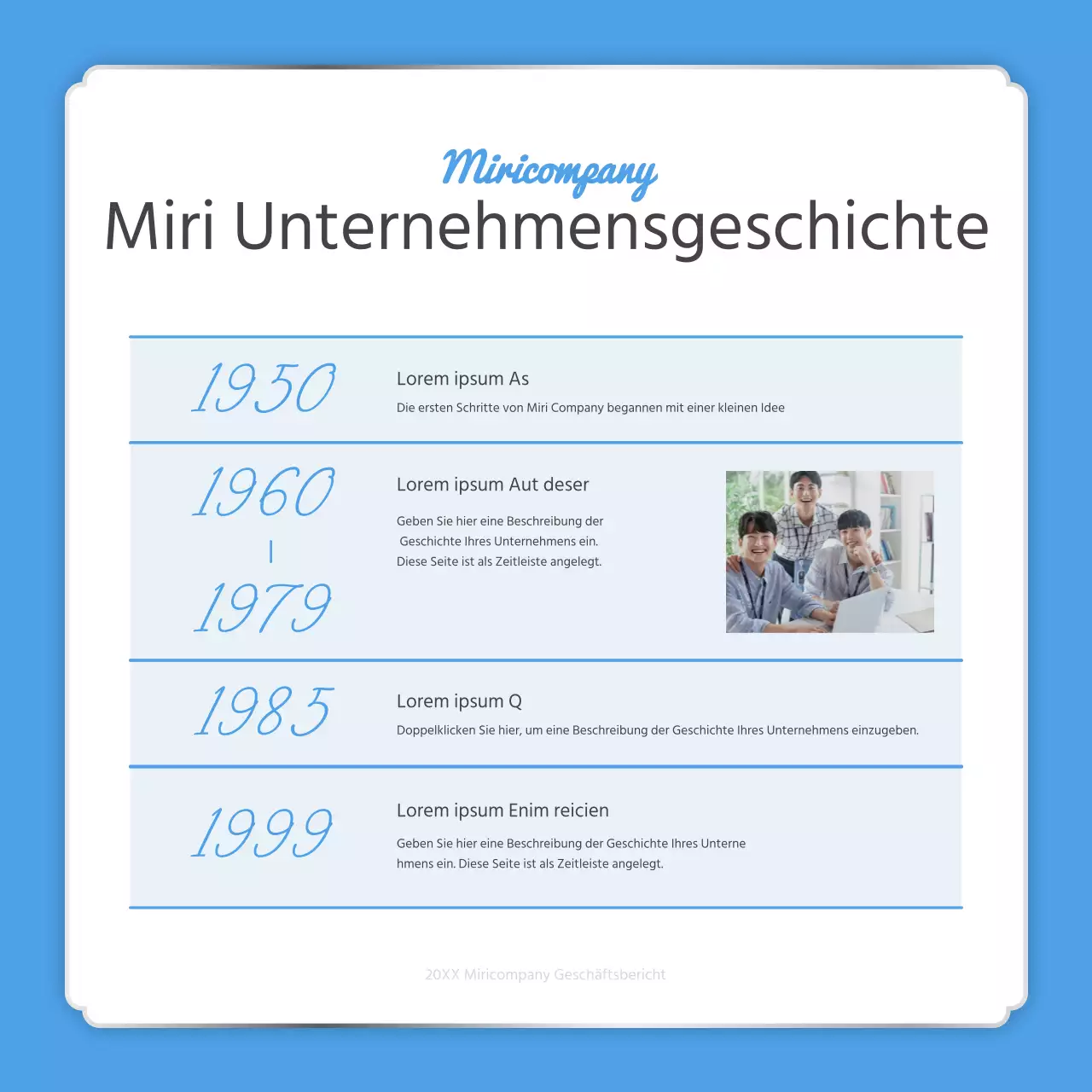 Ein einfacher Jahresendbericht in Hellblau und Weiß