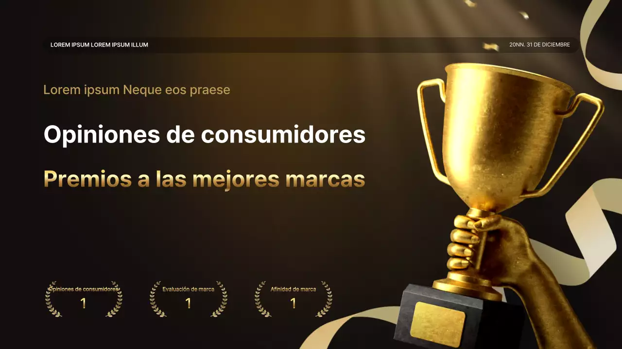 Una lujosa presentación de resultados en dorado y marrón y un informe del evento de fin de año