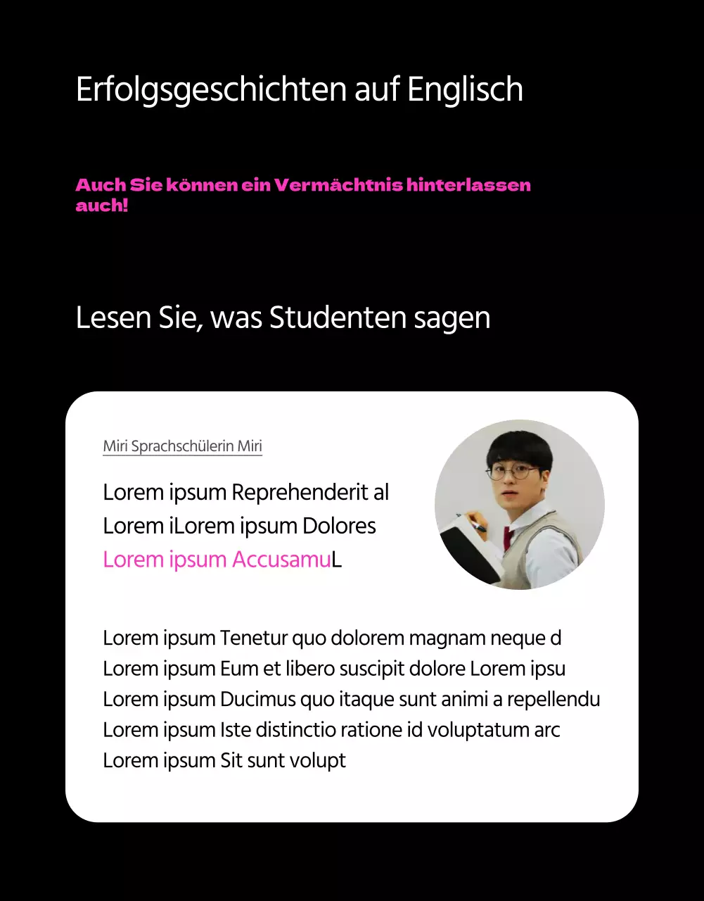 Förderung des Erlernens der englischen Sprache in Schwarz und Rosa