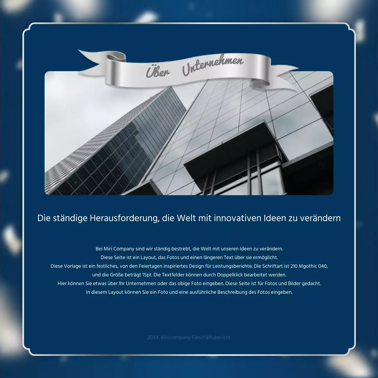 Ein luxuriöser Leistungsbericht zum Jahresende in Marineblau und Silber