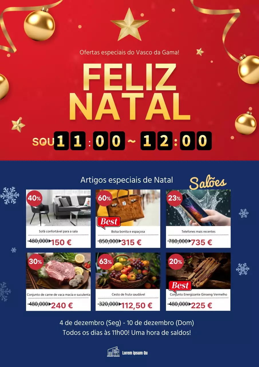 Promover uma venda básica de eventos de Natal em vermelho e azul
