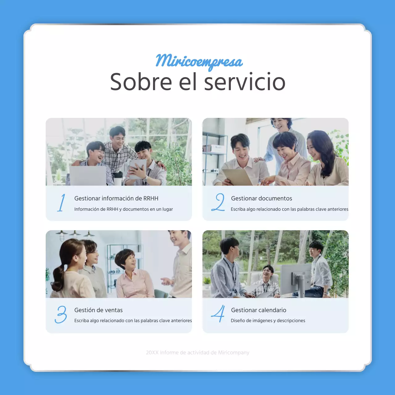 Un sencillo informe de fin de año en azul claro y blanco