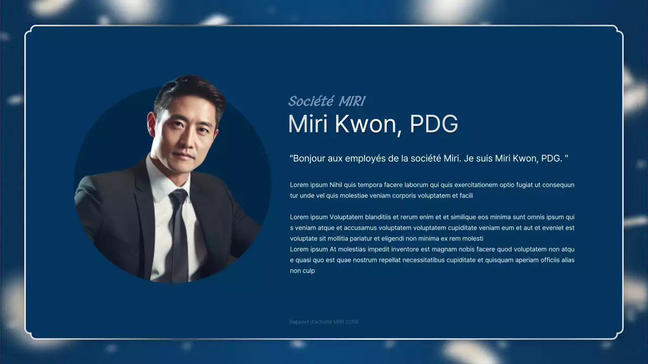 Un luxueux rapport de performance de fin d'année en bleu marine et argent