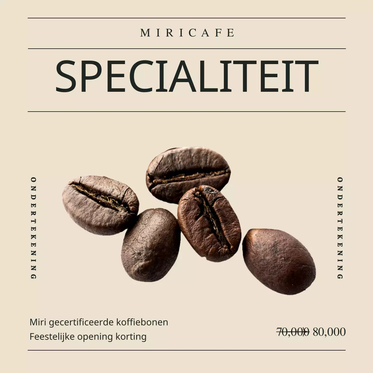 Een eenvoudige advertentie van een cafémerk in groen en ivoor