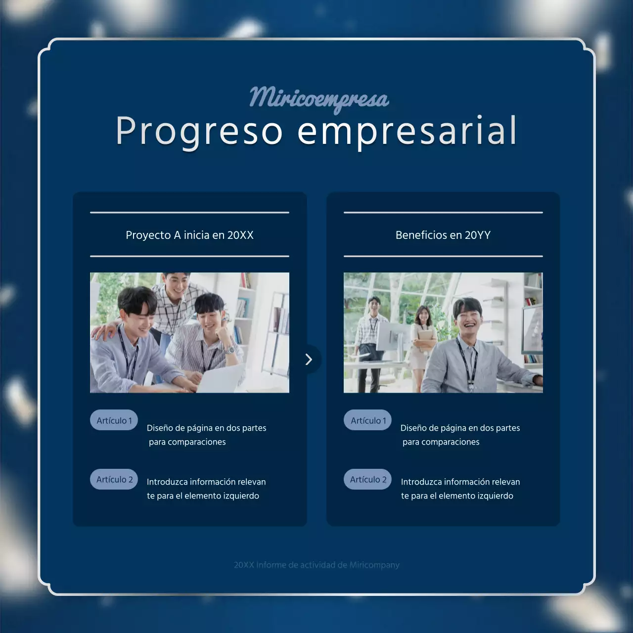 Un lujoso puesto para el informe de resultados de fin de año en azul marino y plata