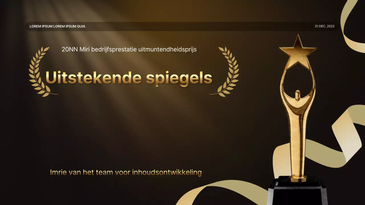 Een luxe gouden en bruine prestatiepresentatie en verslag van het eindejaarsevenement