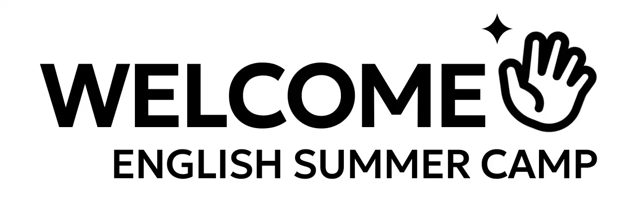 Promotional design for an English camp with a hand icon