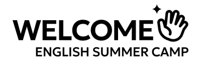 Promotional design for an English camp with a hand icon