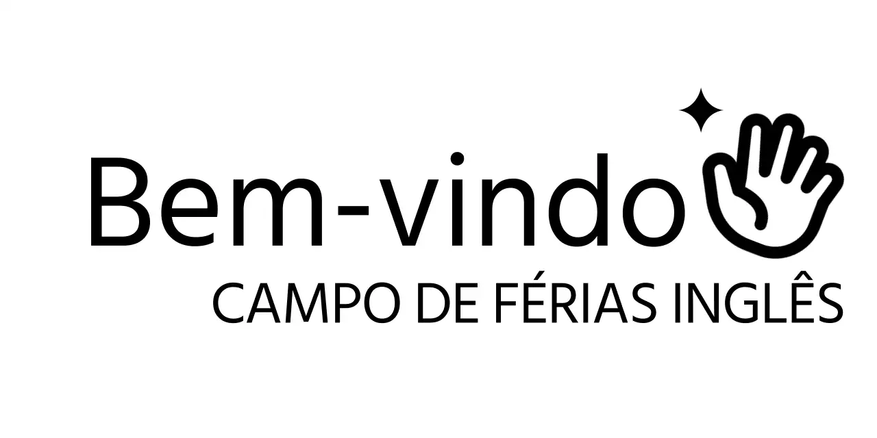 Desenho promocional de acampamento inglês com ícone de mão