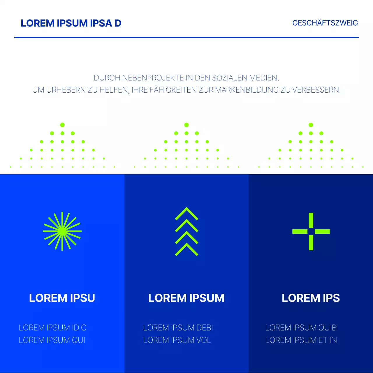 Minimalistische Stellenanzeige in Blau und Chartreuse